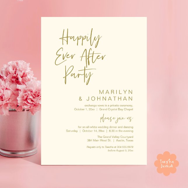 Happily Ever After, Wedding Elopement Party Invitation (Happily Ever After Party Invitation Card PDF Modern Wedding Dinner Dancing Yellow Gold)