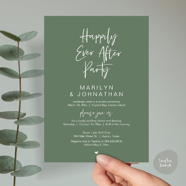 Happily Ever After, Wedding Elopement Party Invitation (Happily Ever After, Wedding Elopement Modern Summer Party Invitation Card, PDF, in Forest Sage Green)