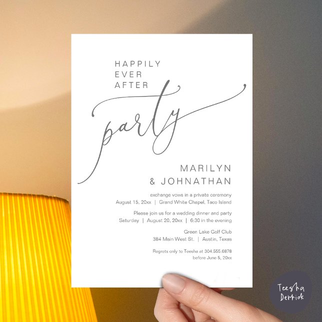 Happily Ever After Wedding Elopement Party Invitation (Happily Ever After Wedding Elopement Party Invitation Card, PDF, Modern Romantic, Dark Grey)