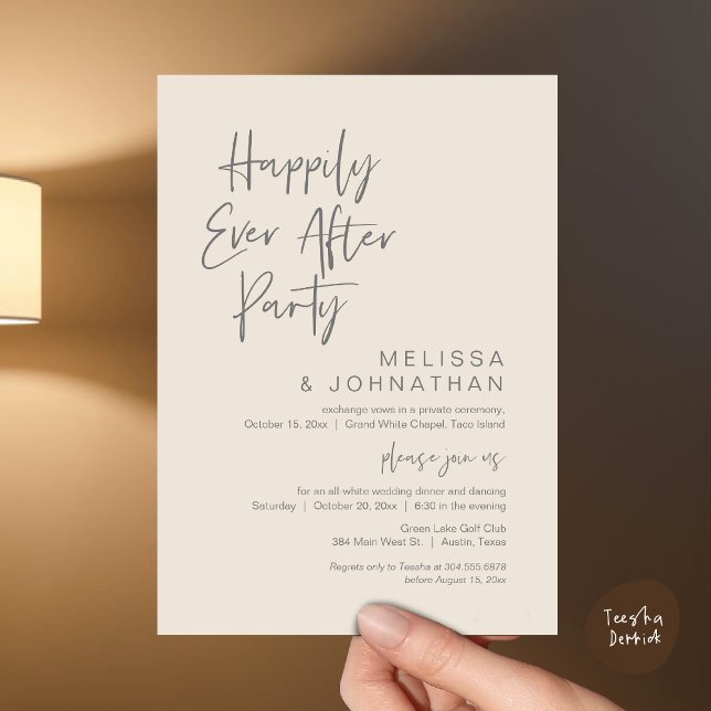 Happily Ever After, Wedding Elopement Party Invitation (Happily Ever After Party Invitation Card, PDF, Wedding Elopement Dinner Brunch Lunch, Cream Grey)