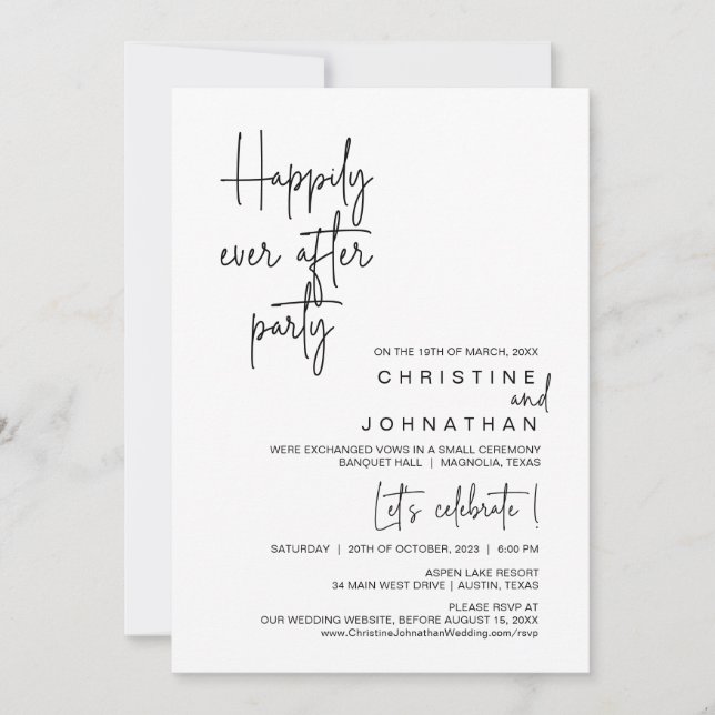 Happily Ever After Wedding Elopement Party  Invitation (Front)