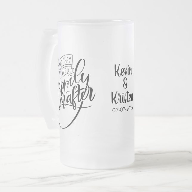 Happily Ever After Wedding Frosted Glass Beer Mug (Front Left)