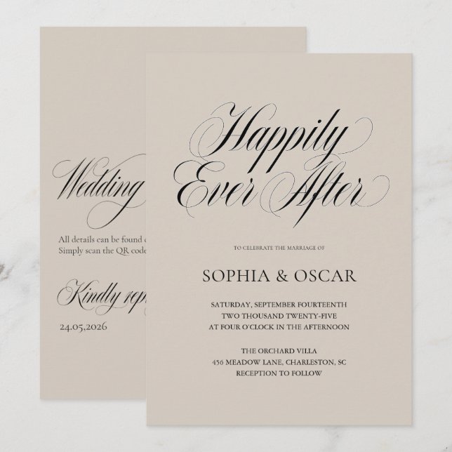 Happily Ever After Wedding Invitation Set (Front/Back)