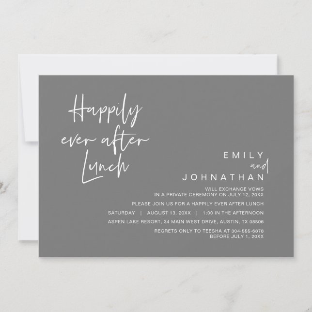 Happily Ever After Wedding Lunch, Dark Grey Invitation (Front)