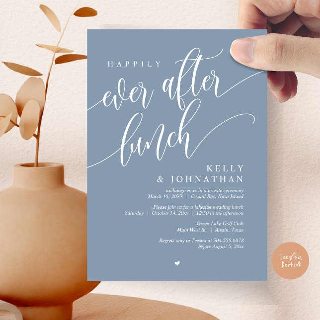 Happily Ever After Wedding Lunch, Dusty Blue Invitation (Happily Ever After Lunch Invitation Card, PDF, Post Wedding Celebration, in Dusty Blue)