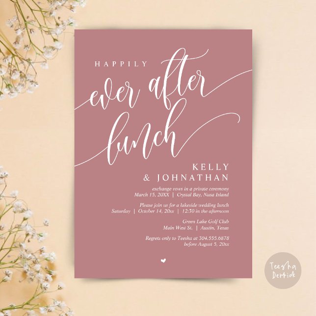 Happily Ever After Wedding Lunch, Dusty Rose Pink Invitation (Happily Ever After Lunch Invitation Card, PDF, Post Wedding Celebration, in Dusty Rose Pink)