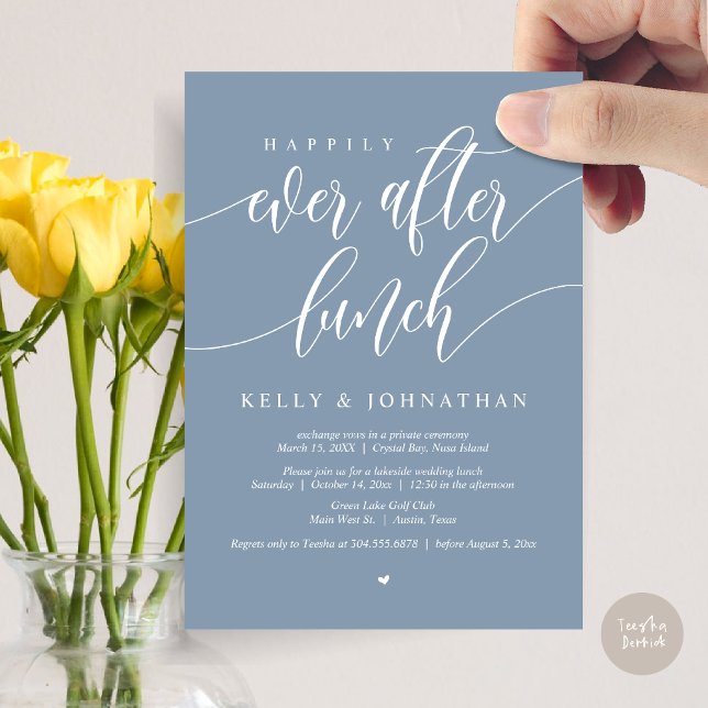 Happily Ever After Wedding Lunch, in Dusty Blue Invitation (Happily Ever After Wedding Lunch Invitation Card, PDF, Modern Calligraphy, in Dusty Blue)