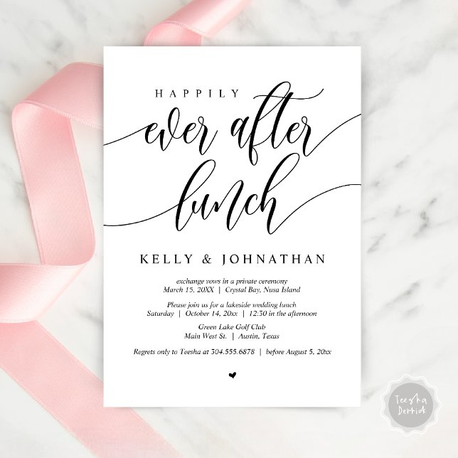 Happily Ever After Wedding Lunch Invitation (Happily Ever After Wedding Lunch Invitation Card, PDF, Modern Calligraphy, in Black and White)