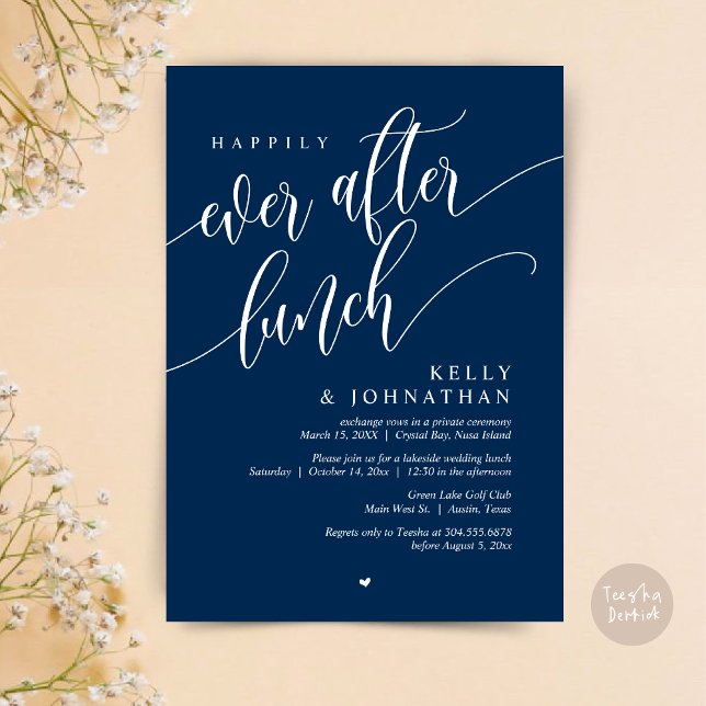 Happily Ever After Wedding Lunch, Navy Blue Invitation (Happily Ever After Lunch Invitation Card, PDF, Post Wedding Celebration, in Classy Navy Blue)