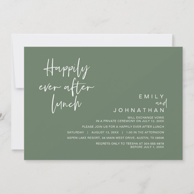 Happily Ever After Wedding Lunch, Sage Green Invitation (Front)