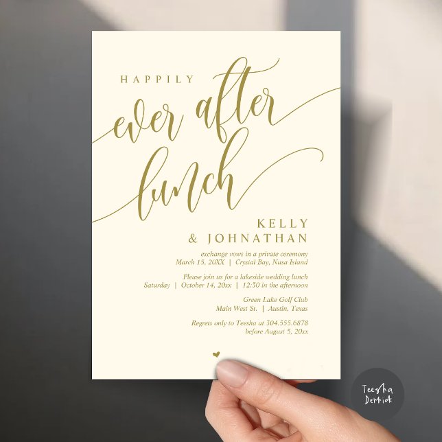 Happily Ever After Wedding Lunch, Yellow Gold Invitation (Happily Ever After Lunch Invitation Card, PDF, Post Wedding Celebration, in Classy Yellow Gold)