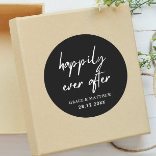 Happily Ever After Wedding Party Black and White  Classic Round Sticker