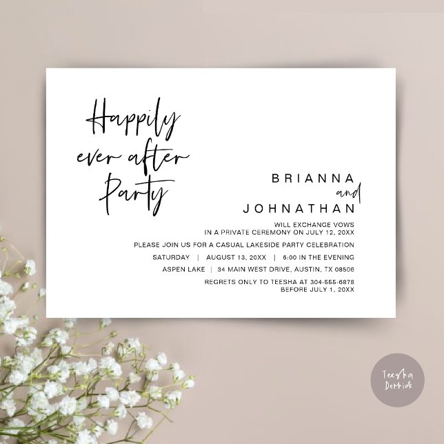 Happily Ever After Wedding Party, Black and White Invitation (Happily Ever After Party Invitation Card, PDF, Modern Wedding Elopement, in Black and White)