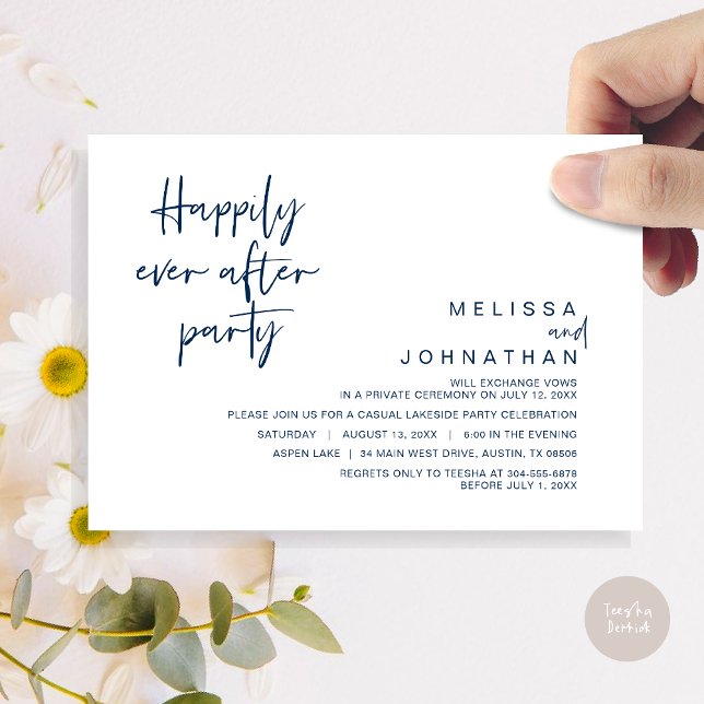 Happily Ever After Wedding Party, Classy Navy Blue Invitation (Happily Ever After Party Invitation Card, PDF, Modern Wedding Elopement, in Classy Navy Blue)