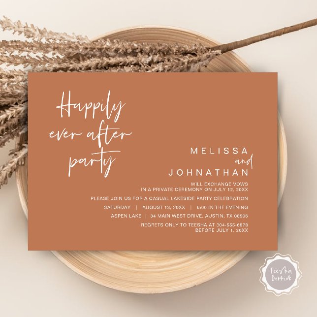Happily Ever After Wedding Party, Copper Brown Invitation (Happily Ever After Party Invitation Card, PDF, Modern Wedding Elopement, in Copper Brown)