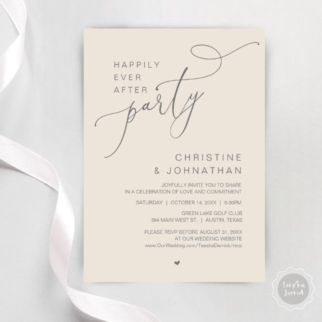 Happily Ever After Wedding Party Dinner Dancing Invitation (Happily Ever After Wedding Party Romantic Dinner Dancing Invitation Card, PDF, in Dark Grey Cream)