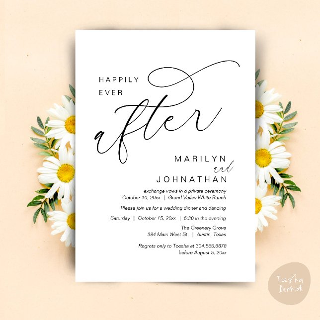 Happily Ever After Wedding Party Dinner Dancing Invitation (Romantic Happily Ever After Wedding Dinner Party Lunch Brunch Invitation PDF Card Black White)