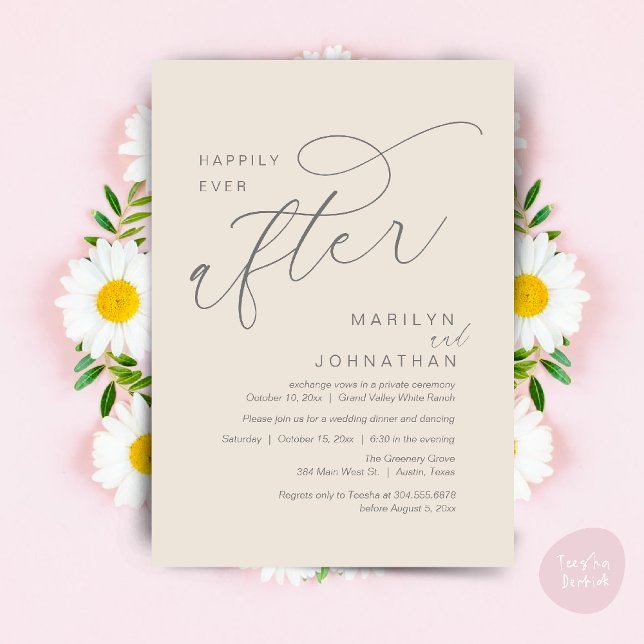Happily Ever After Wedding Party Dinner Dancing Invitation (Romantic Happily Ever After Wedding Dinner Party Lunch Brunch Invitation PDF Card Cream Grey)