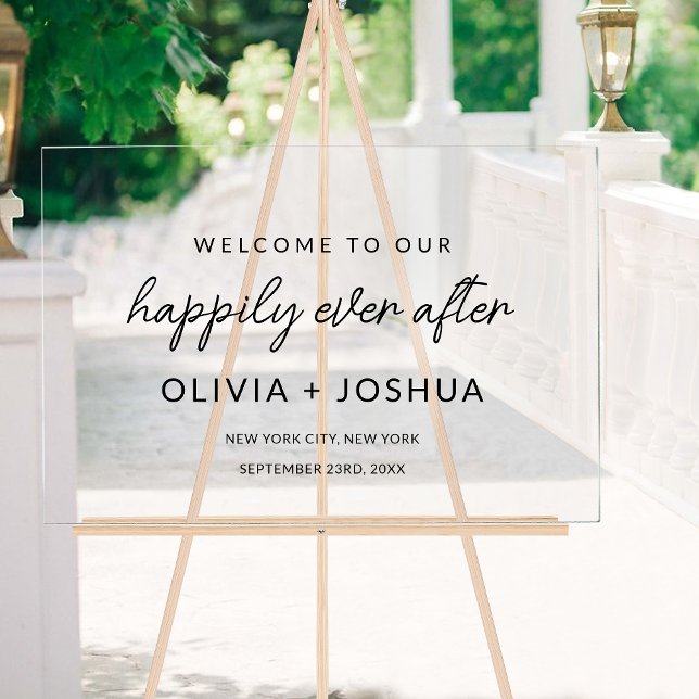 Happily Ever After Wedding Party Minimalist Acrylic Sign (Creator Uploaded)