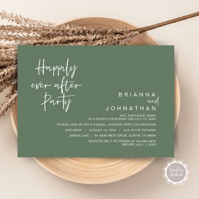 Happily Ever After Wedding Party, Sage Green Invitation (Happily Ever After Party Invitation Card, PDF, Modern Wedding Elopement, in Forest Sage Green)