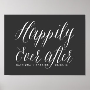Happily Ever After Wedding Poster Grey