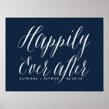 Happily Ever After Wedding Poster | Navy