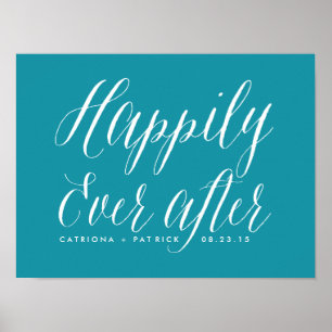 Happily Ever After Wedding Poster   Teal
