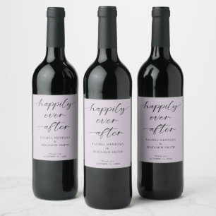 Happily Ever After Wedding Purple Script Elegant Wine Label