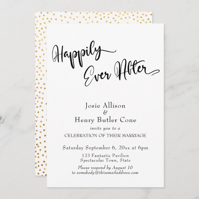 Happily Ever After Wedding Reception Gold Confetti Invitation (Front/Back)