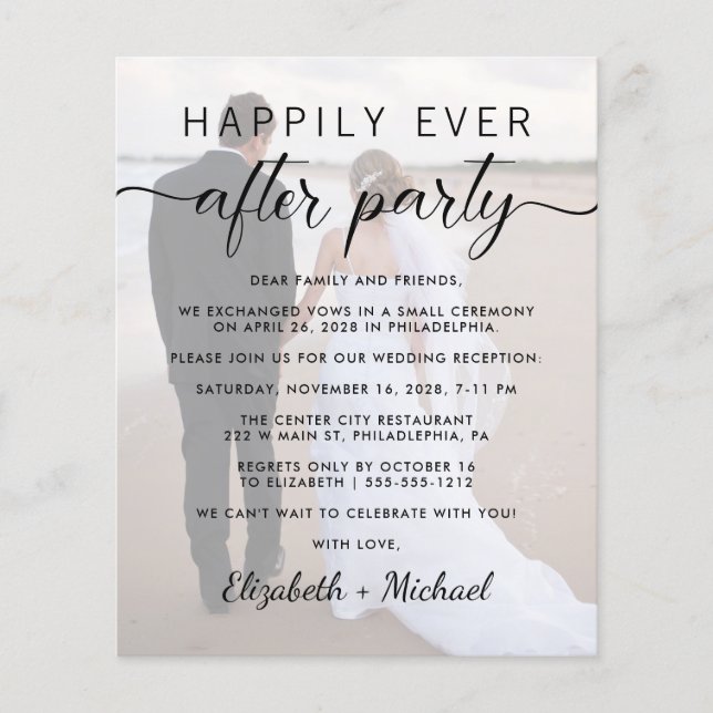 Happily Ever After Wedding Reception Photo Invite (Front)