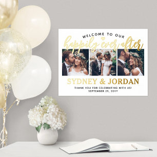 Happily Ever After Welcome Elegant 3 Photo Wedding Foil Prints