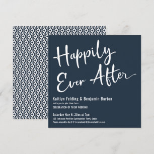 Happily Ever After White on Dark Blue Reception Invitation