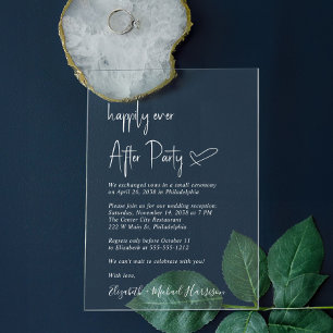 Happily Ever After White Script Wedding Reception Acrylic Invitations