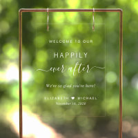 Happily Ever After White Script Wedding Welcome