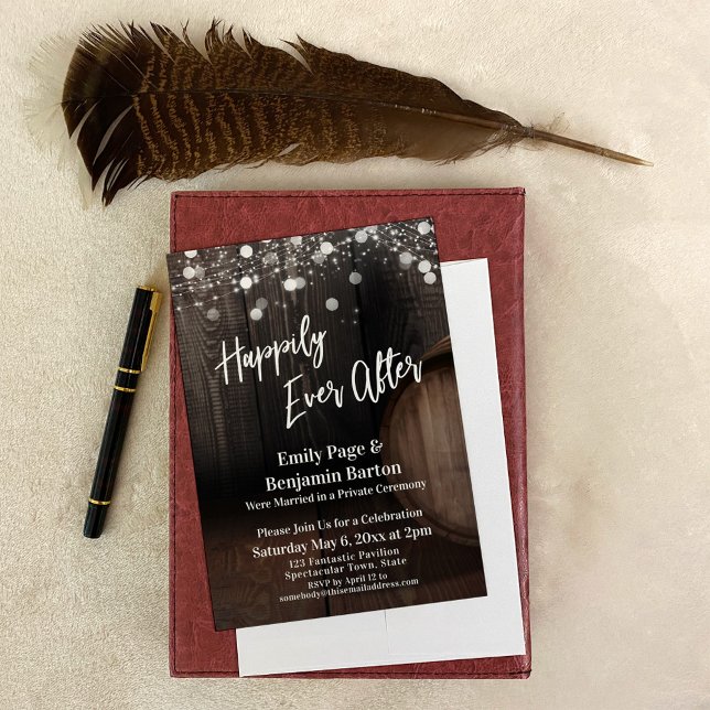 Happily Ever After Wood Wine Barrel and Lights Invitation (Creator Uploaded)