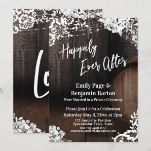 Happily Ever After Wood Wine Barrel Lace Lights Invitation