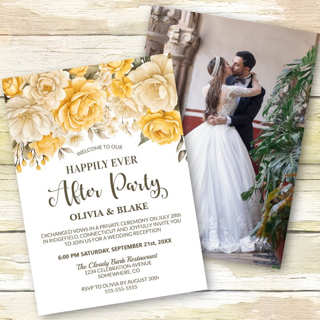 Happily Ever After Yellow Floral Reception Invitation (Creator Uploaded)
