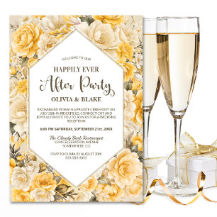 Happily Ever After Yellow Floral Wedding Reception Invitation
