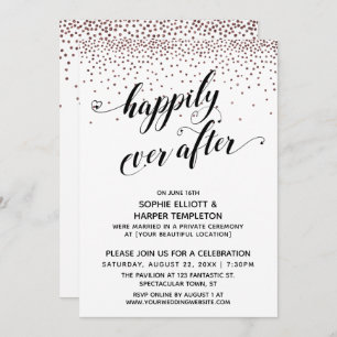 Happily Ever Ever Hearts Script Rose Gold Confetti Invitation