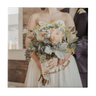 HAPPILY MARRIED YELLOW GREEN PASTEL BROWN PHOTO YE TILE