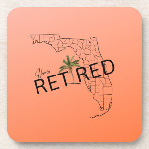 Happily Retired Florida Map and Tropical Palm Tree Coaster