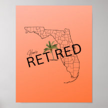 Happily Retired Florida Map and Tropical Palm Tree