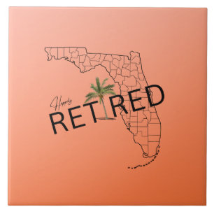 Happily Retired Florida Map and Tropical Palm Tree Tile