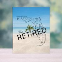 Happily Retired Florida Map Beach and Palm Tree