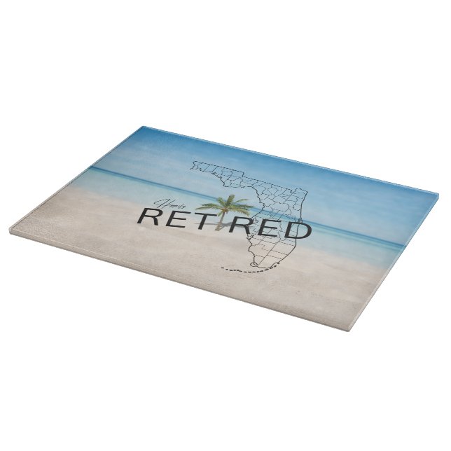 Happily Retired Florida Tropical Beach & Palm Tree Cutting Board (Corner)