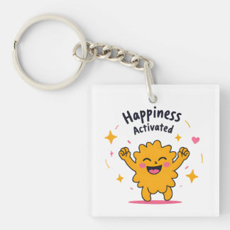 Happiness Activated – Cute Doodle Joy Character Key Ring