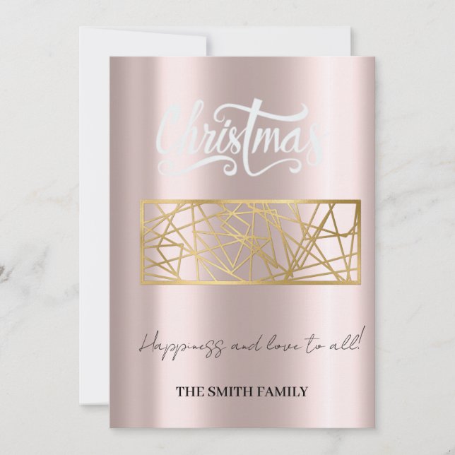 Happiness and love to all, golden pink elegance holiday card (Front)