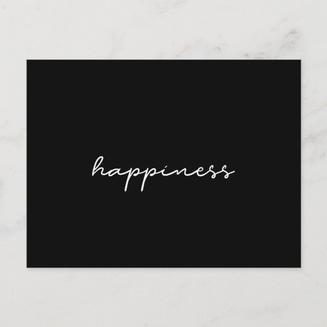 Happiness black minimalist postcard (Front)