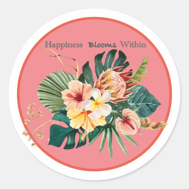 Happiness Blooms Within Stickers Classic (Front)