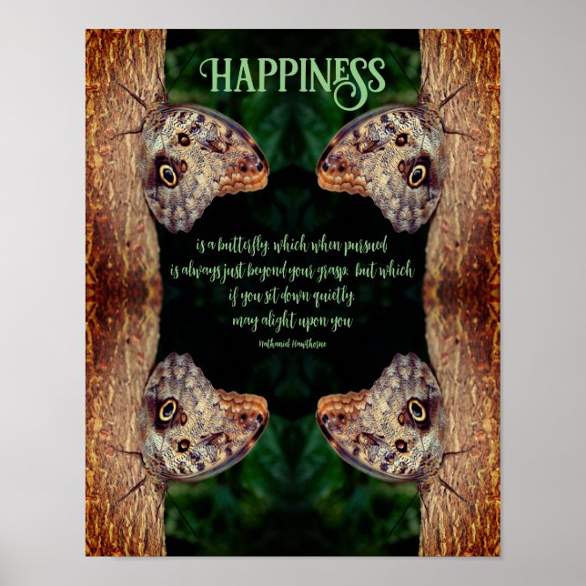 Happiness Brown Butterfly Abstract Inspirational  Poster (Front)